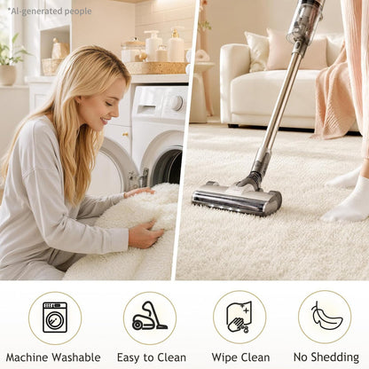 Ophanie Runner Rug for Hallway, 2x5 Upgrade Non-Slip Fluffy Soft Bedside Rugs, Bedroom Living Room Ivory Shaggy Carpet for Kids Girls Boys Dorm Nursery Home Decor Aesthetic
