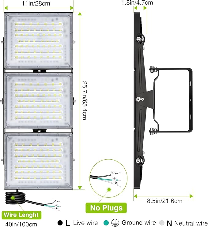 2 Pack LED Flood Lights Outdoor, STASUN 600W 60000lm 6000K Daylight White IP66 Waterproof, Commercial Parking Lot Lights, 3 Heads for Yard Street Stadium Outdoor Area Floodlight Bright Security Lights