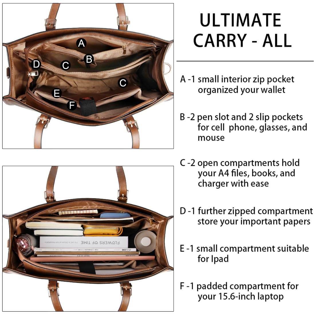 Laptop Bag for Women Waterproof Lightweight Leather 15.6 Inch Computer Tote Bag Business Office Briefcase Large Capacity Handbag Shoulder Bag Professional Office Work Bag