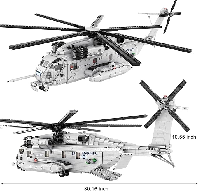 Military Helicopter Building Block Toy 1/35 Ch-53E Building Set Fighter Jet Airplane Toy Model for Teenagers and Adults(2192 Pieces)