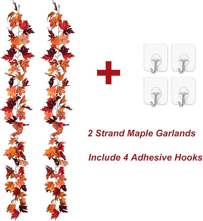 Lvydec 2 Pack Maple Leaves Fall Garland - 6ft/Strand Artificial Fall Foliage Garland Colorful Autumn Decoration for Home Wedding Party Thanksgiving