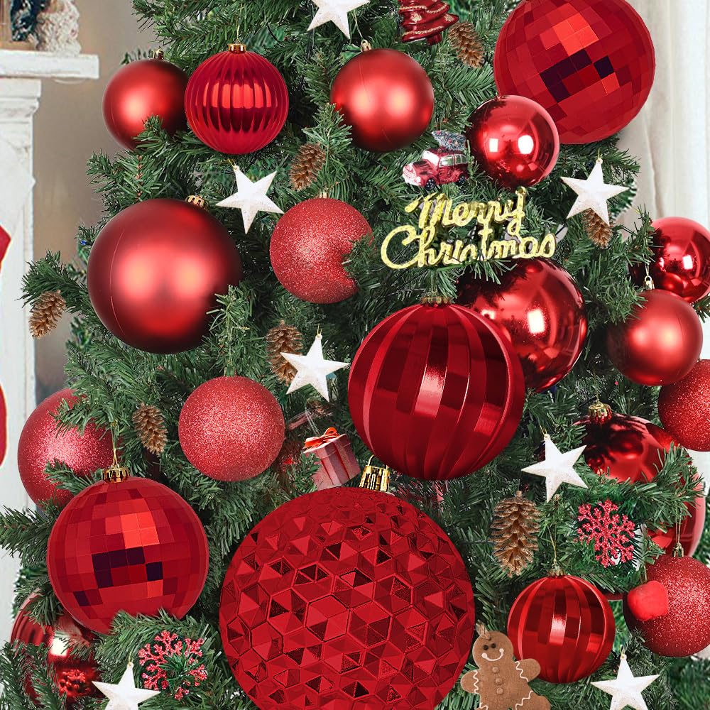 Benjia Extra Large Size Outdoor Christmas Ornaments, Oversized Huge Big Shatterproof Xmas Christmas Plastic Balls for Outside Lawn Yard Tree Hanging Decorations (6"/150mm, Red, 6 Packs)