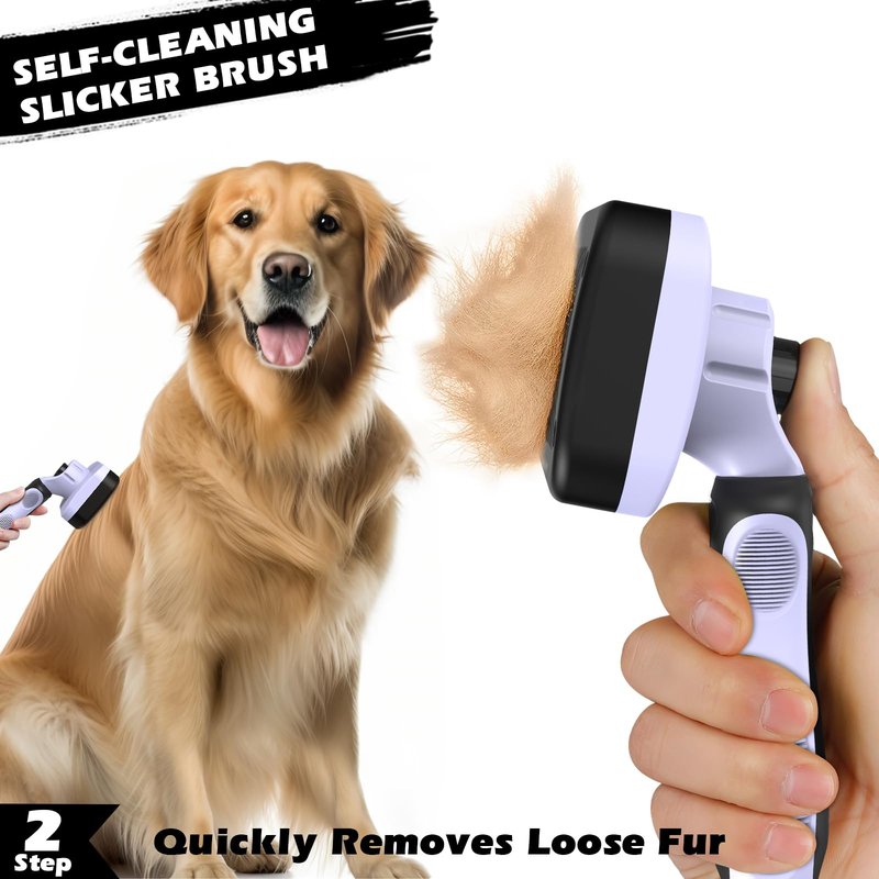 3PCS Self Cleaning Slicker Brush & Pet Grooming Rake & Flea Comb for Dogs,Cats and Horses | Double-Sided Dematting Comb & Skin Friendly Deshedding Grooming Tool | Pet Supplies(Light Purple)