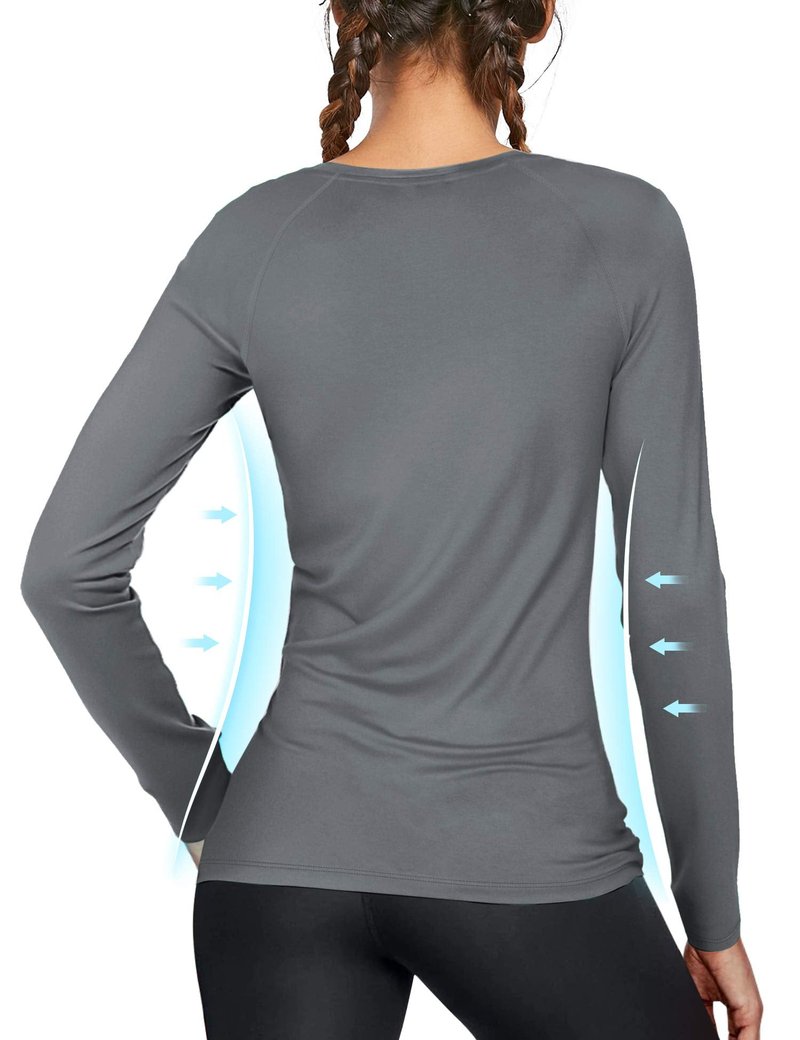 isnowood Women's Sun Protection Long Sleeve Shirts, UPF 50+ UV Rash Guard Swim Shirt, Workout Hiking Running Athletic Tops Gray
