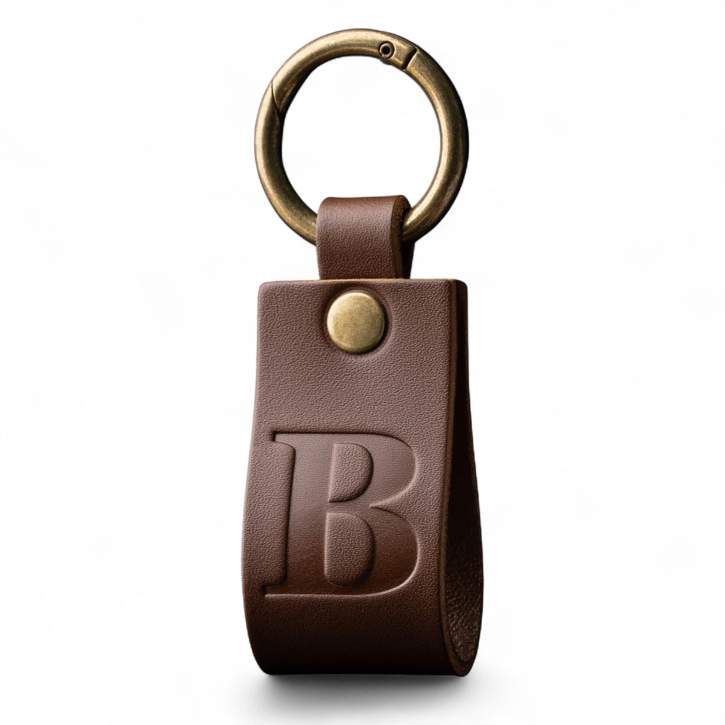 MAGOR Full Grain Leather Initial Keychain for Men Women, Personalized Alphabet Keychain, Brown Leather Gift for Him Her Dad (Brown B)