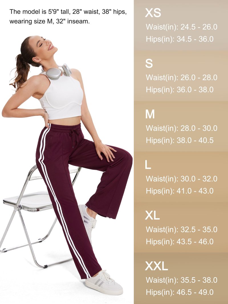 Tapata Women's 28" Inseam Petite Track Pants Loose Straight Leg Jogging Sweatpants Warm-Up Sports Athletic Running, Burgundy, XL