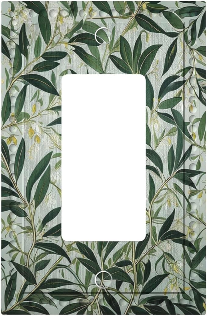 Sage Eucalyptus Leaves Foliage Single Decora Outlet Wall Plate 1 Gang Rocker Decorative Switchplate Faceplate GFCI Light Switch Covers for Home Living Decor