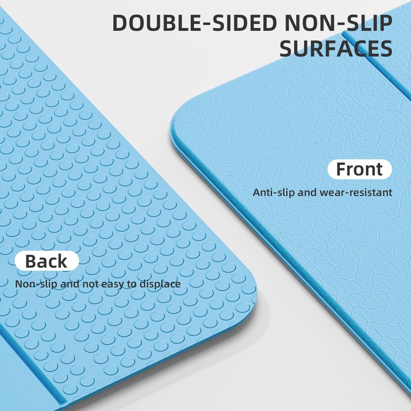 Folding Yoga Mat Extra Thick 0.4 Inch, Foldable Yoga Mat 75 x 26 Inches, TPE Exercise Mat, 7-Panel Non Slip Cushioned Fitness Mat for Yoga, Pilates, Stretching, Home Workout (Blue)