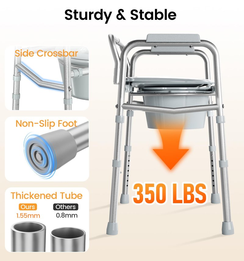 soundfuse 3 in 1 Bedside Commode Toilet for Seniors, Sturdy Dual-Crossbar