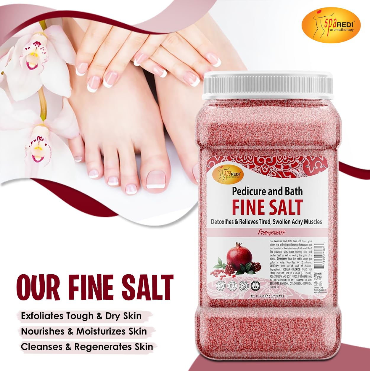 SPA REDI - Detox Foot Soak Pedicure and Bath Fine Salt, Lavender and Wildflower, 128 Oz - Made with Dead Sea Salts, Argan Oil, Coconut Oil, and Essential Oil, Hydrates, Softens and Moisturizes