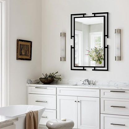Large Decorative Wall Mirror, 24"x36" Black Mirror for Bathroom, Tempered Mirror Wall Decor with Metal Frame for Living Room, Modern Farmhouse Mirror, Horizontal/Vertical