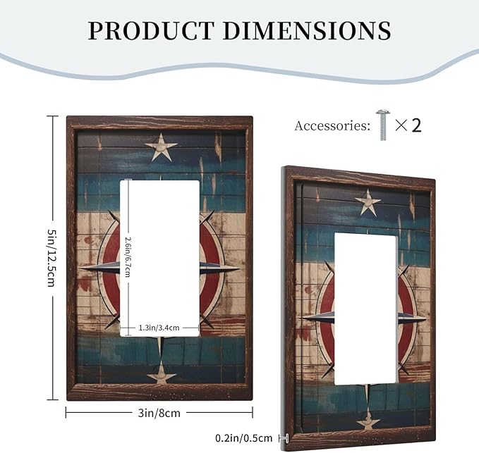 Decorative Art Light Switch Covers Nautical Rustic Star Emblem 1 Gang Rocker Outlet Decorative Switch plate Faceplate GFCI Light Switch Covers for Home Decor