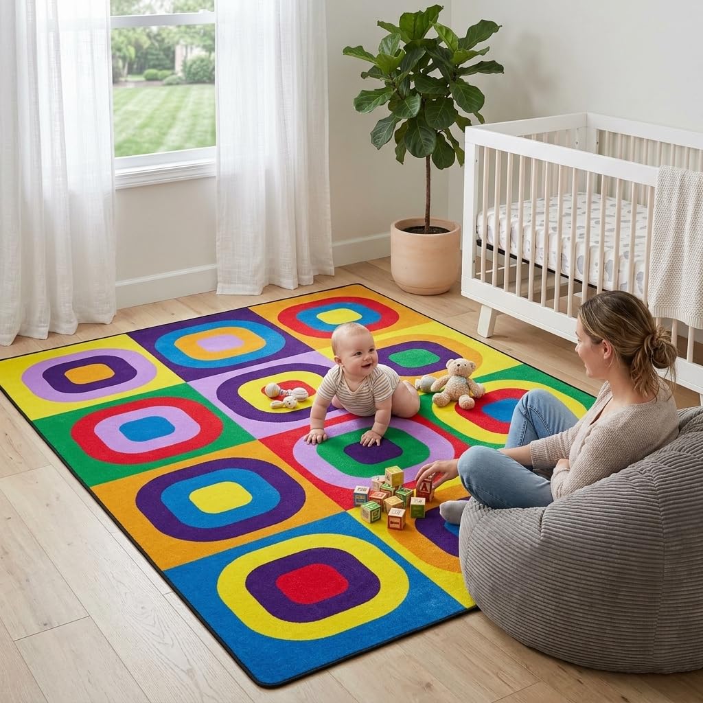 Kids Rug, Classroom Carpets Playmat Rugs - 5x7 Ft Kids Carpet with Rubber Backing, Colorful Children's Classroom Seating Rug Play Mat Nursery Rugs for Children Bedroom Playroom Elementary