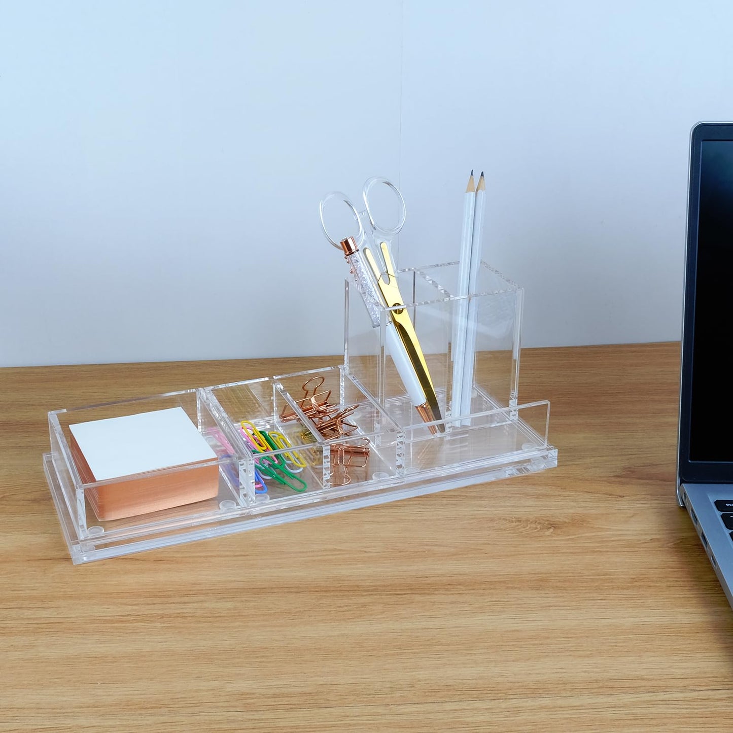 EXPUTRAN Clear Acrylic Desk Organizer 4-Piece Desk Kit + Free Complimentary Acrylic Ruler, Desktop Organization for Office or Home