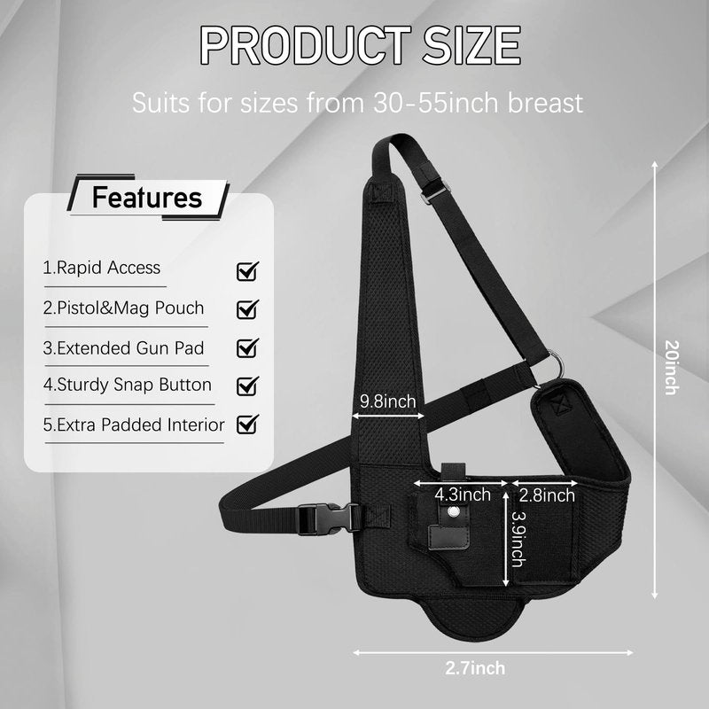 AIKATE Shoulder Holster for 9mm, Gun Shoulder Holster for Men with Magazine Pouch, Universal Chest Holster Fits Subcompact and Compact Pistols for S&W Bodyguard, M&P Shield 9mm, Glock 17, 19, 26, 43
