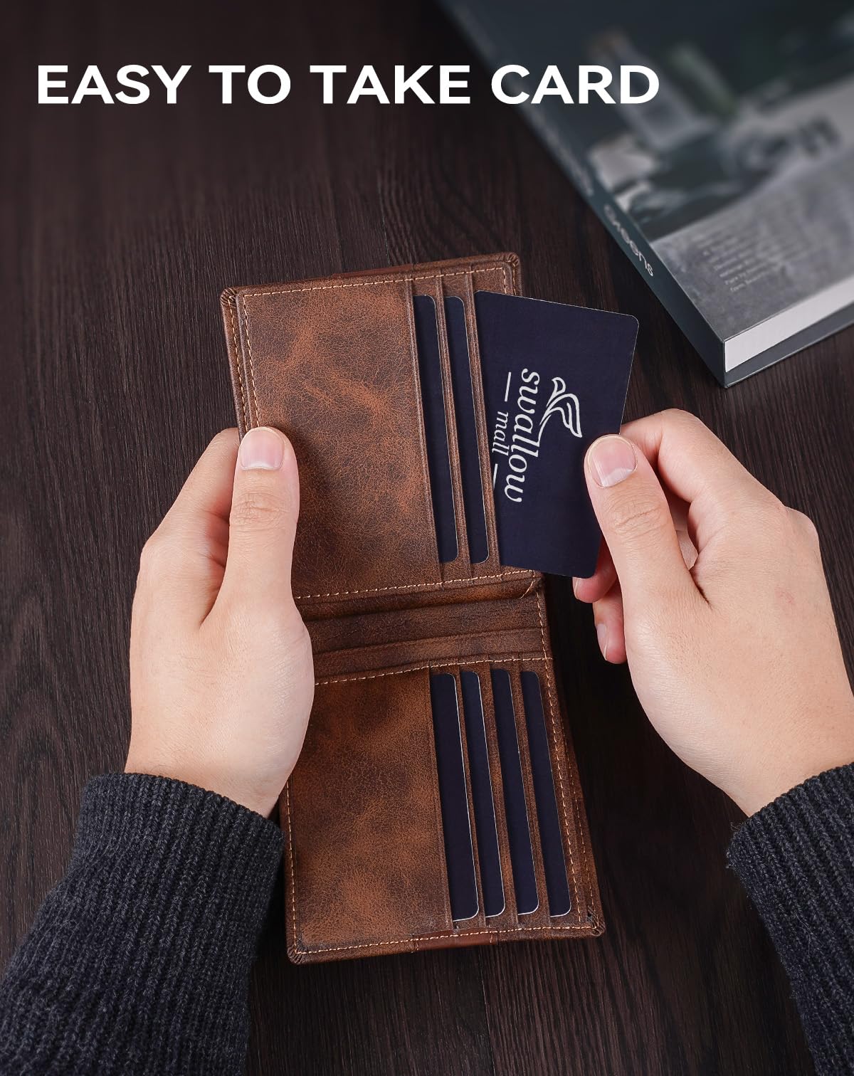 Swallowmall Genuine Leather RFID Wallet for Mens, Mens Bifold Wallet with 16 Card Holder 1 ID Window Gift for Him