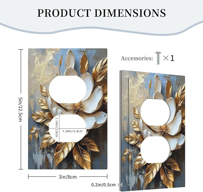 Decorative Art Light Switch Covers Gilded Bloom 1 Gang Single Duplex Outlet Wall Plate Switchplate Electrical Faceplate for Home Decor