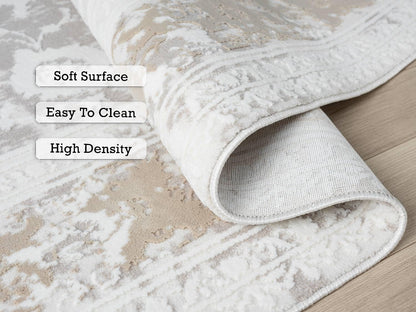 RUGGERRUGS Adel Modern Area Rug for Living Room, 5x7 Rustic Distressed Abstract Beige Neutral Rug, Medium Pile Stain Resistant Carpet for Bedroom, Dining Room or Kitchen (5' x 7', Beige)
