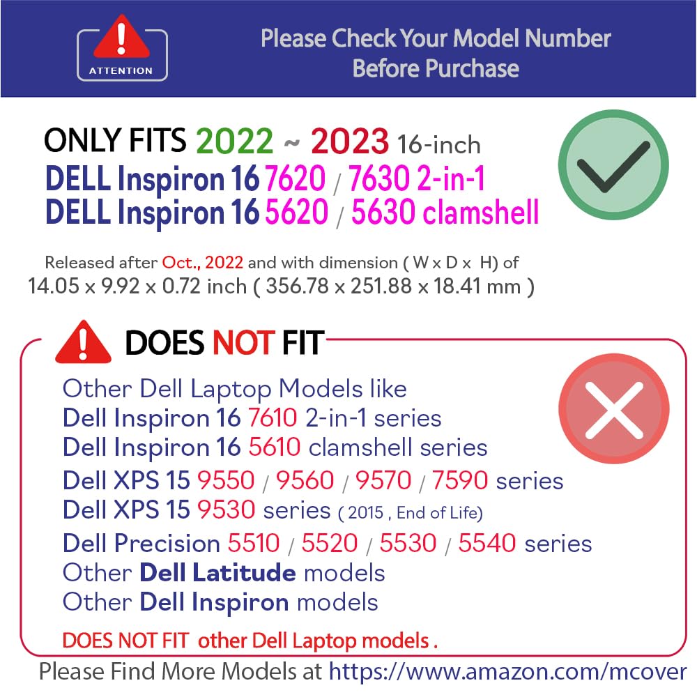 mCover Case Compatible ONLY with 2022～2023 16" Dell Inspiron 7620 2-in-1 Inspiron 5620/5630 Clamshell Windows Computer (NOT Fitting Any Other Dell Models) - Pink