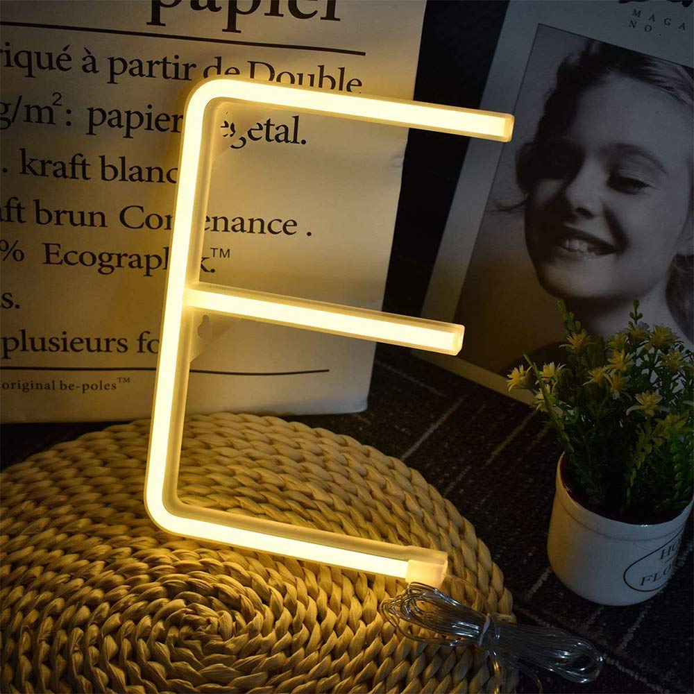 ENUOLI Warm White Neon LED Letters Sign Night Lamp Light up Alphabet Neon Signs Battery or USB Operated Wall Decorative Lights for Wedding Birthday Party Christmas Home Bar Club Decoration(E)