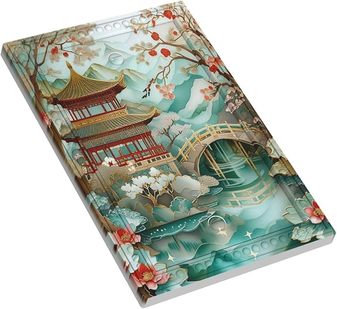 Asian Palace Traditional Bridge Cherry Blossoms Light Switch Covers No Device Wall Plate 1 Gang Decorative Blank Switchplate Electrical Faceplate for Country Living Bedroom Decor