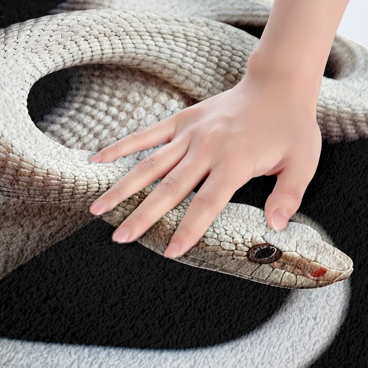 Erosebridal White Snake Bathroom Rugs for Boys,3D S-Shaped Little Dragon Reptile Bath Mat,African Wildlife Tropical Animals Bath Rugs 20"x32",Snake Hide Doormats Wild Animal Skin Bathroom Decor Black
