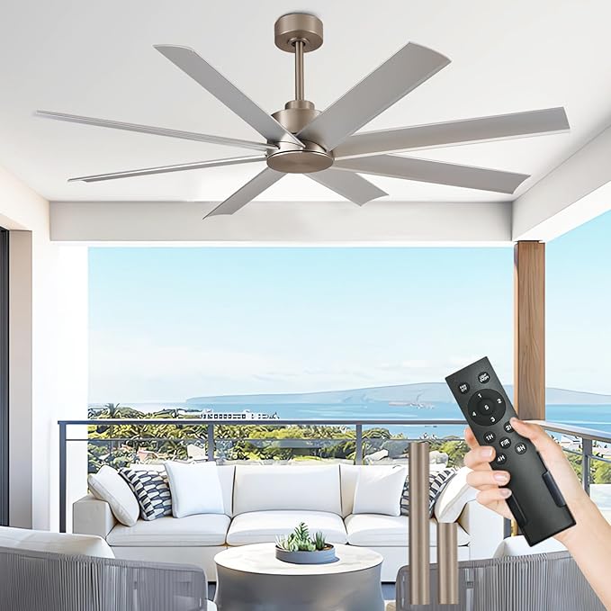 Depuley 72-Inch Ceiling Fan No Light: 8-Blade Large Ceiling Fans with Remote Control - Ultra Quiet DC Motor Reversible Timer Brushed Nickel