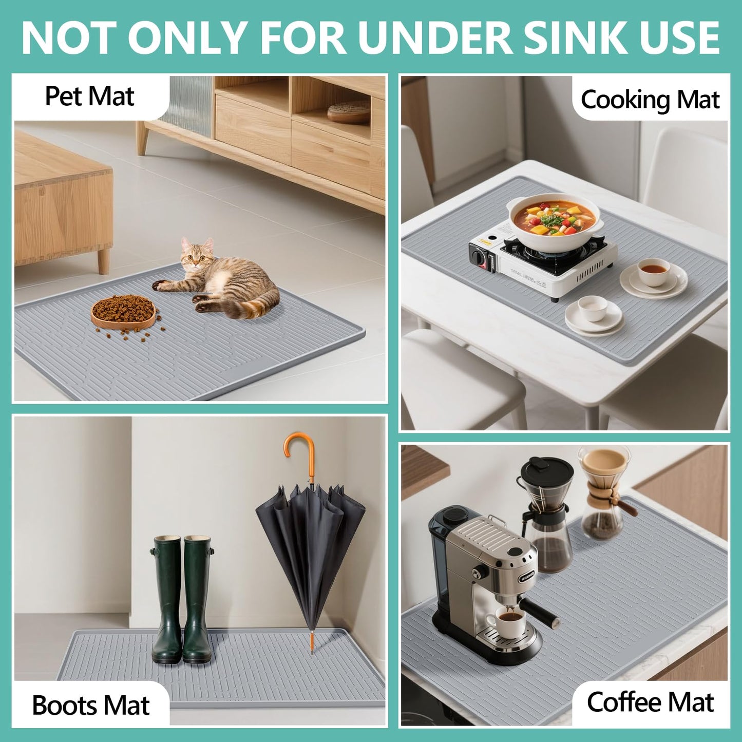 Lanstics 24" x 24" Under Sink Mat for Kitchen Lanstics Under Sink Organizer Waterproof Raised Edge Silicone Mat Sink Protector Silicone Organizers Tray for Kitchen Bathroom