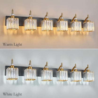 Modern Black Gold 6 Light Bathroom Vanity Light Crystal Bathroom Light Fixtures Over Mirror