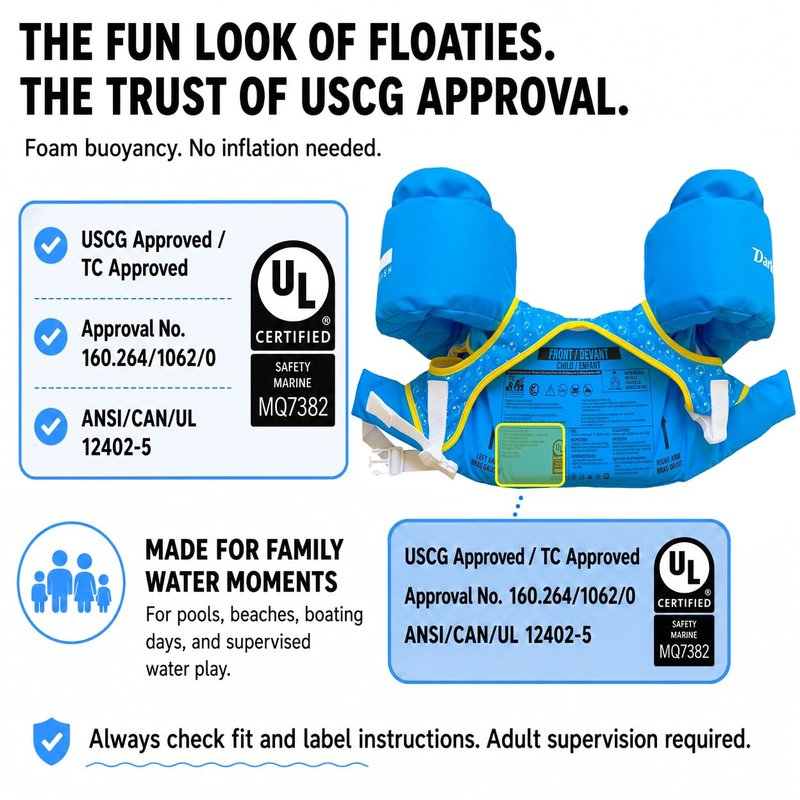 Dark Lightning Toddler Swim Vest for Kids Ages 2-7, Kids Floaties with Arm Wings, USCG Approved Pool Swim Vest for Boys Girls, 33-55 lbs (Submarine)