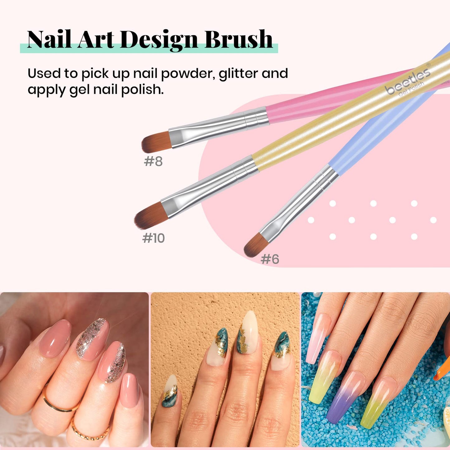 Beetles Nail Art Brushes 8pcs – Crystal Nail Art Tools 5pcs Double-headed Nails Dotting Tool, 3pcs Striping Liner Brushes for Nails with Pearls Bowknot Stickers, DIY Home Salon Manicure Design Tools