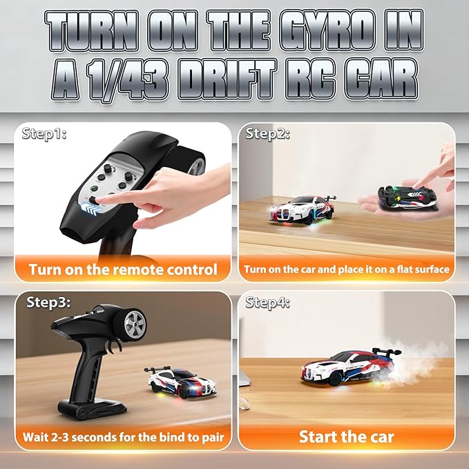 RC Drift Car 1/43 Mini RC Drift Car with Gyro 2.4GHz Full Proportional Control 20KM/H 4WD High Speed Remote Control Alloy LED Lights &amp Drift Tires Toys for Adults Boys and Girls Gift