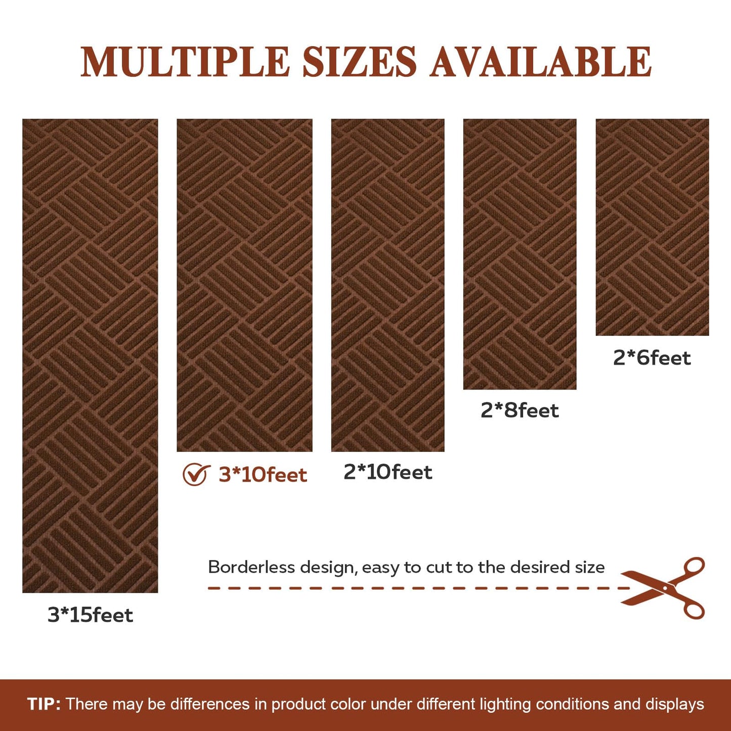 Runner Rugs with Rubber Backing for Hallway,3’x10’Fine Stripe Embossing Non-Slip Indoor Outdoor Doormat,for Entryway Balcony Patio Kitchen Garage Stair Laundry,Brown