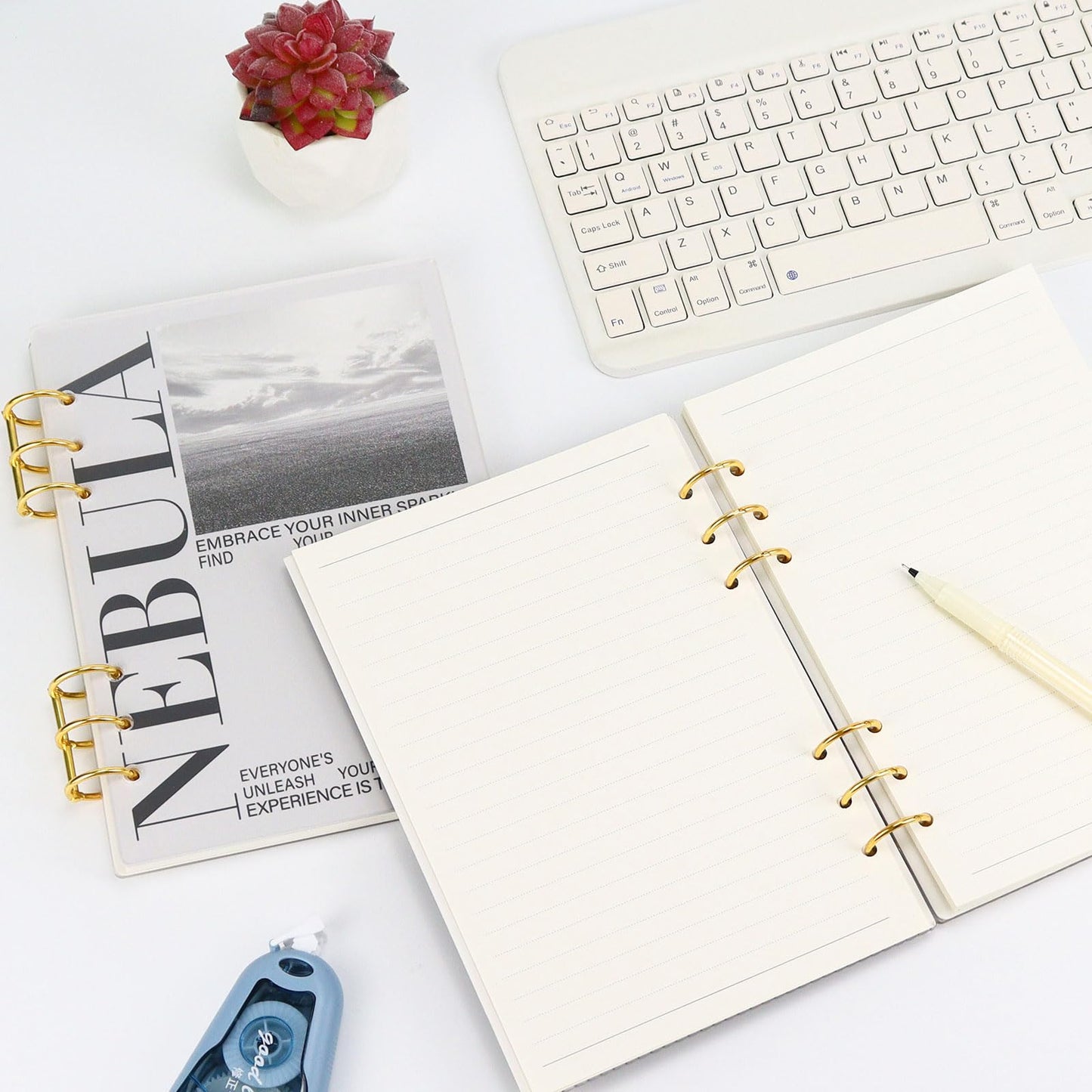 MultiBey A5 Binder 6-Ring Frosted Acrylic Binder Planner Cover with 45 Sheets Lined Paper, Personal Loose Leaf Binders, Gold Metal Round Rings a5 Planner Budget Binders, Lay Flat Design