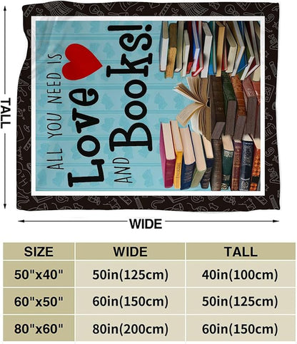 Book Blanket Decor Gifts for Book Lover, Flannel Fleece Fuzzy Reading Throw Blanket, Soft Warm Cozy Plush Books Blankets for Bed Couch Living Room Stuff Decoration for Kids Adult 50"x40"