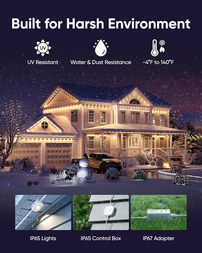 eufy Permanent Outdoor Lights E22, 100ft with 60 Triple-LED Lights, Smart RGBWW for Christmas, Daily and Holiday, IP67 Waterproof, AI Lighting Themes for Christmas Decorations, Links with Cameras