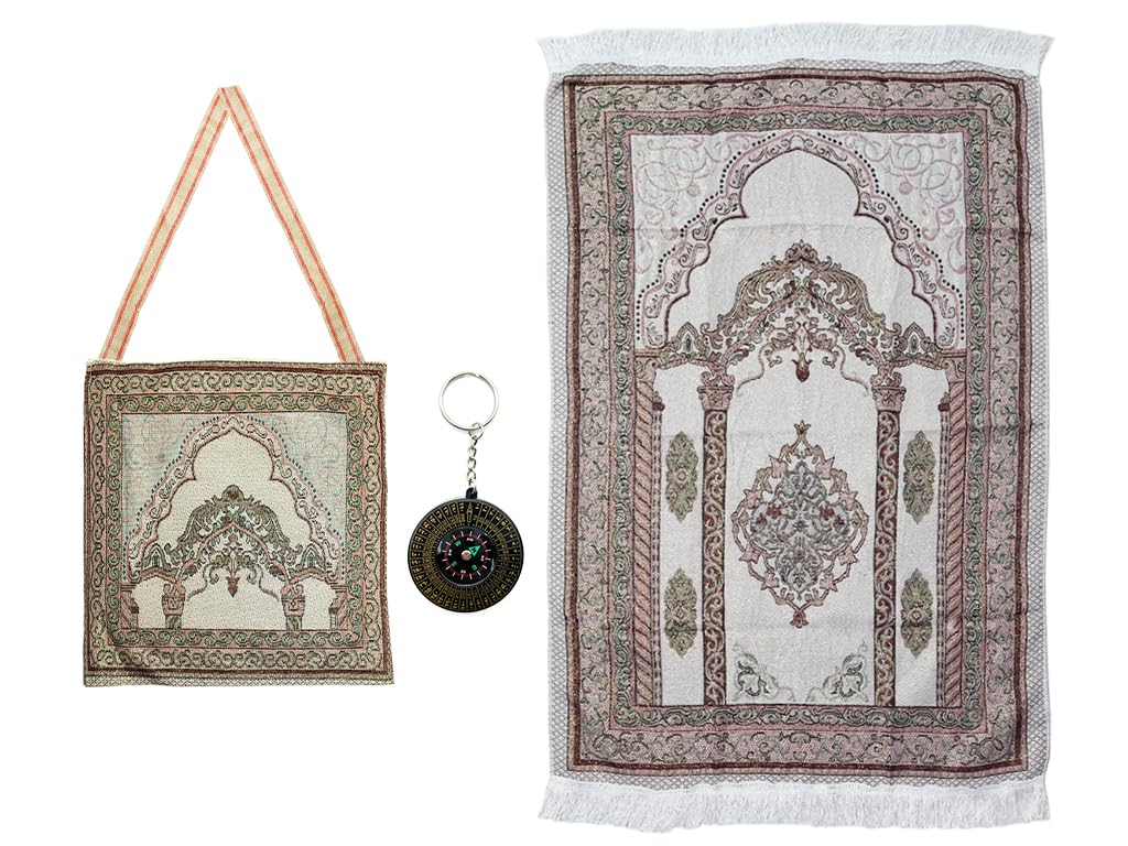 Kellegour Portable Muslim Prayer Rug and Beads,Soft Islamic Prayer Rug,Sajadah for Islam Prayer Carpet Mat,Muslim Praying Mat,Travel Prayer Mat Ramadan Gift,with Bag and Compas (1)