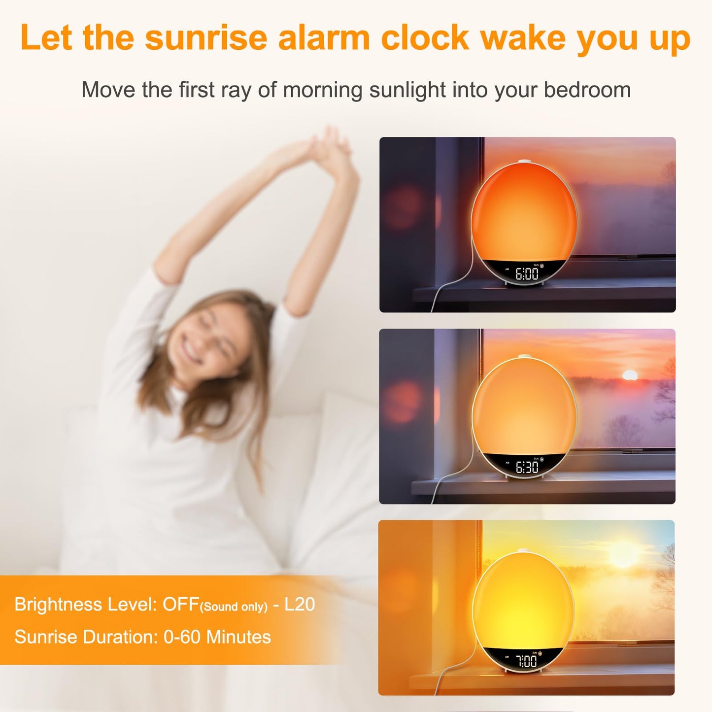 DreamSky Sunrise Alarm Clock Radio for Bedroom - Wake up Light Alarm Clock for Kids Heavy Sleepers Adults, Digital FM Radio with Bluetooth Speaker, Volume Control, Dimmable RGB Night Light, Timer