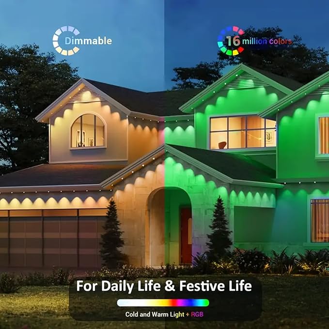 32.8FT Permanent Outdoor RGB Lights,IP67 Waterproof Smart LED Eaves Lights with App/Remote Control,for Christmas and All Holiday Decor,Daily and Accent Lighting,House Roof and Garden Lighting