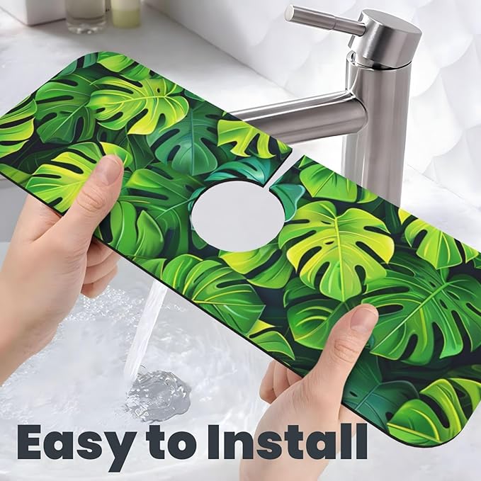 Faucet Draining Mat For Kitchen Sink, Palm Leaves Tropical Diatom Mud Absorbent