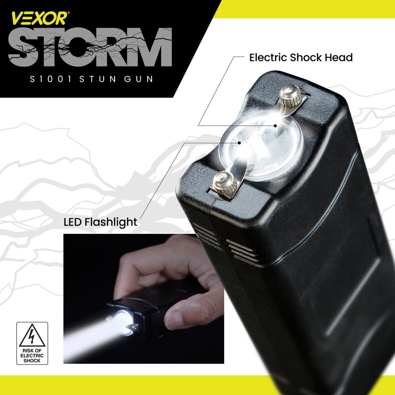 Vexor Storm Mini S1001 Personal Safety Device - Compact Rechargeable with LED Light - USB Charging - Pocket Size - Safety Lock - Includes Training Guide, Steel Gray