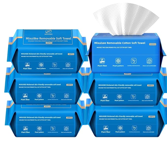 Disposable face towel, MIXUISEE thick and soft face towels, 100% cotton facial