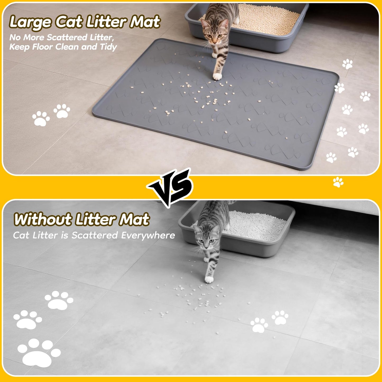 Vyrix Extra Large Cat Litter Mat, 40" x 28" Cat Litter Box Mat, Silicone Litter Trapping Mat, Soft on Kitty Paws & Easy to Clean for Floor, Waterproof/Urineproof Litter Pad for Indoor Cats