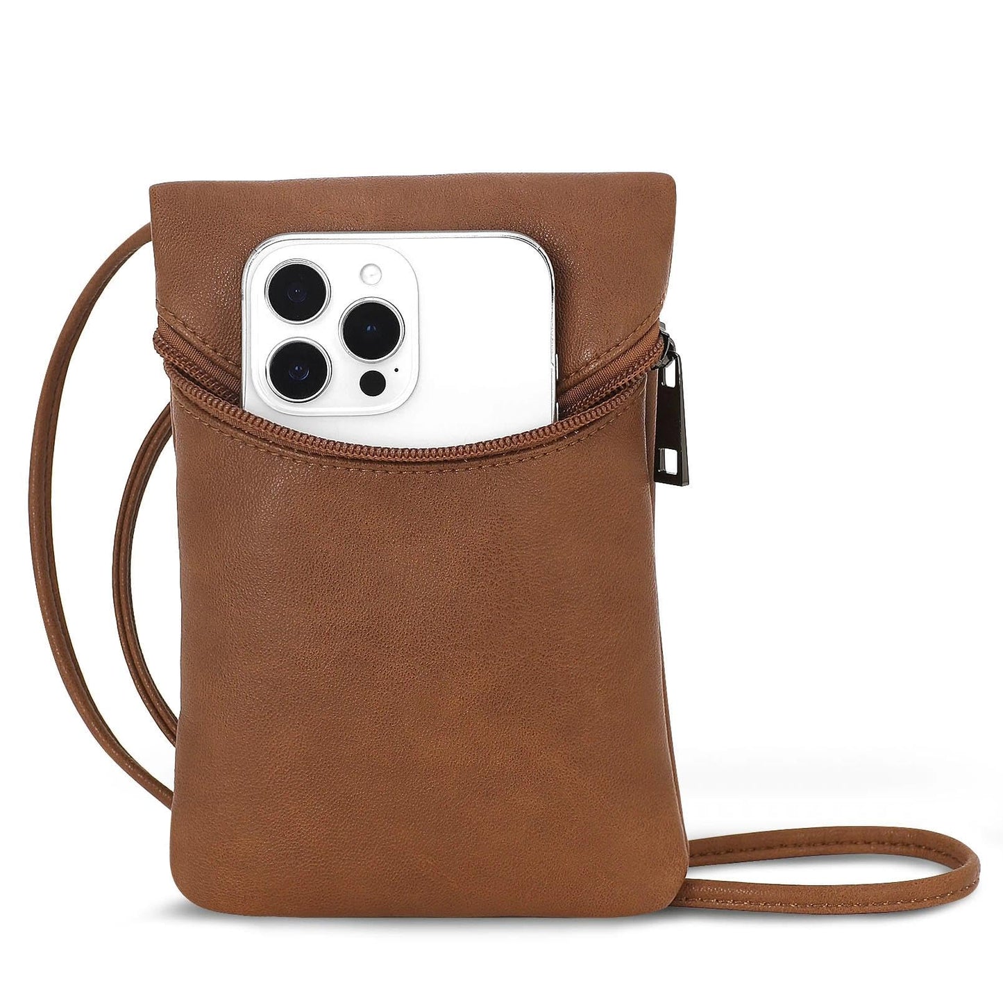 BBORGDC Brown PU Leather Crossbody Phone Purse for Women, Small Lightweight Cell Phone Wallet with Coin Pouch, Mini Crossbody Bag for Casual Use