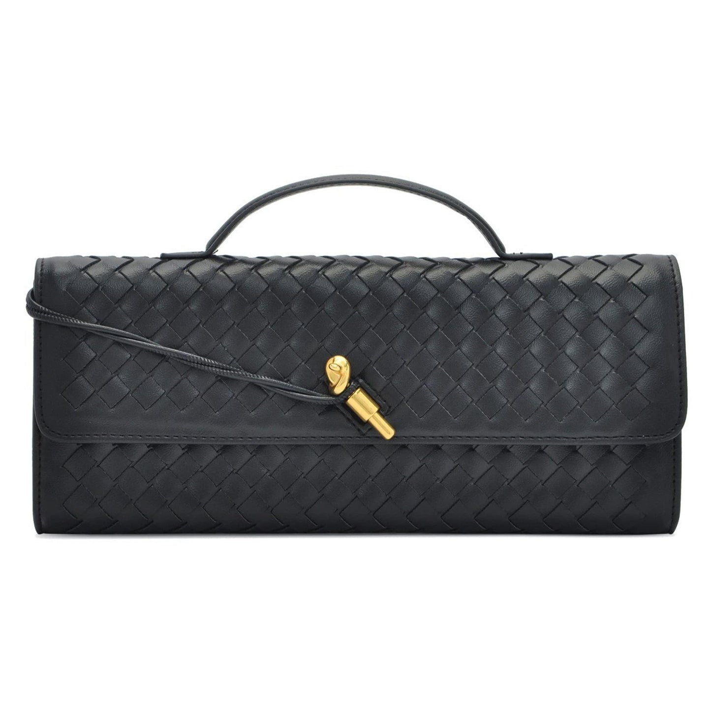 NEWBELLA Women's Handmade Woven Clutch Purse - PU Leather Crossbody Bag for Evening & Casual, Adjustable Shoulder Strap Fashion Handbag (Black)