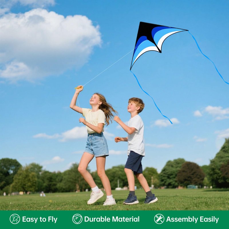 Mint's Colorful Life 2 Pack Delta Kites for Kids & Adults, Easy to Fly Large Kite Set for Beginners, Perfect Family Kites for Park and Beach Trip with 300ft String Handles (Blue&Pink)