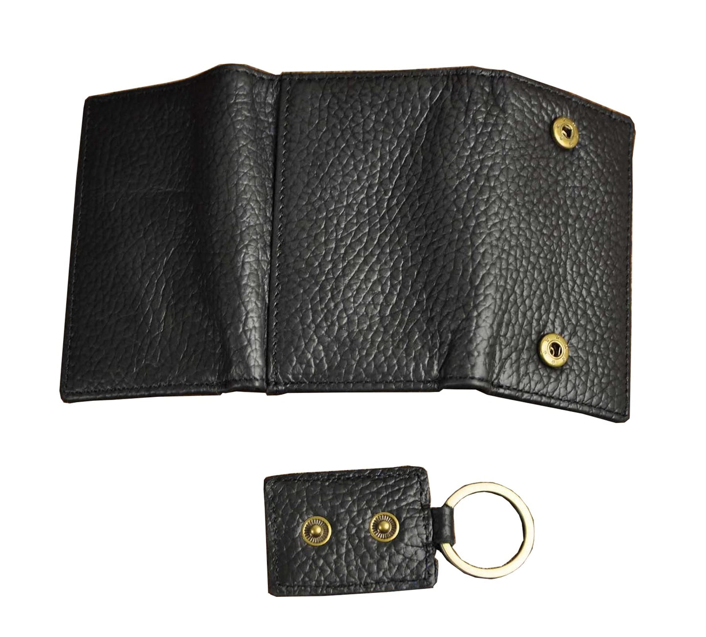 Plinvo Men's Genuine Leather Key Case with Snap Hook Loop for Car Keys & Coins Compact Wallet Design (The Black 2)