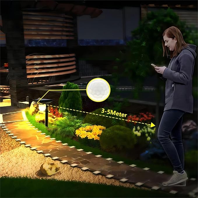 Solar Landscape Spotlight, 4 Pack IP65 Waterproof Outdoor Garden Solar Powered Pathway Light Motion Sensor Path Lighting for Yard, Patio, Pathway