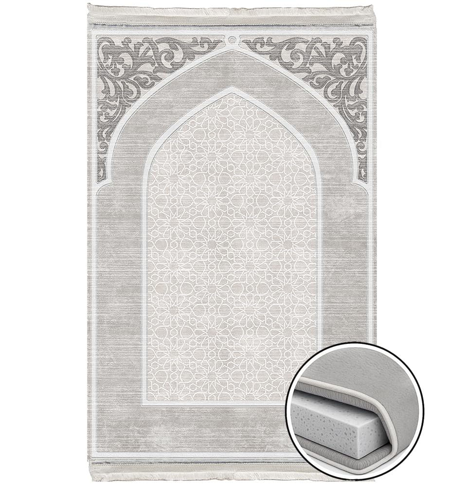 Modefa Foam Prayer Rug - Thick Padded Prayer Mat Cushioned Thick Prayer Mat - Large Long Soft Muslim Prayer Rug Velvet Digital Print (Mosaic Floral - Grey)