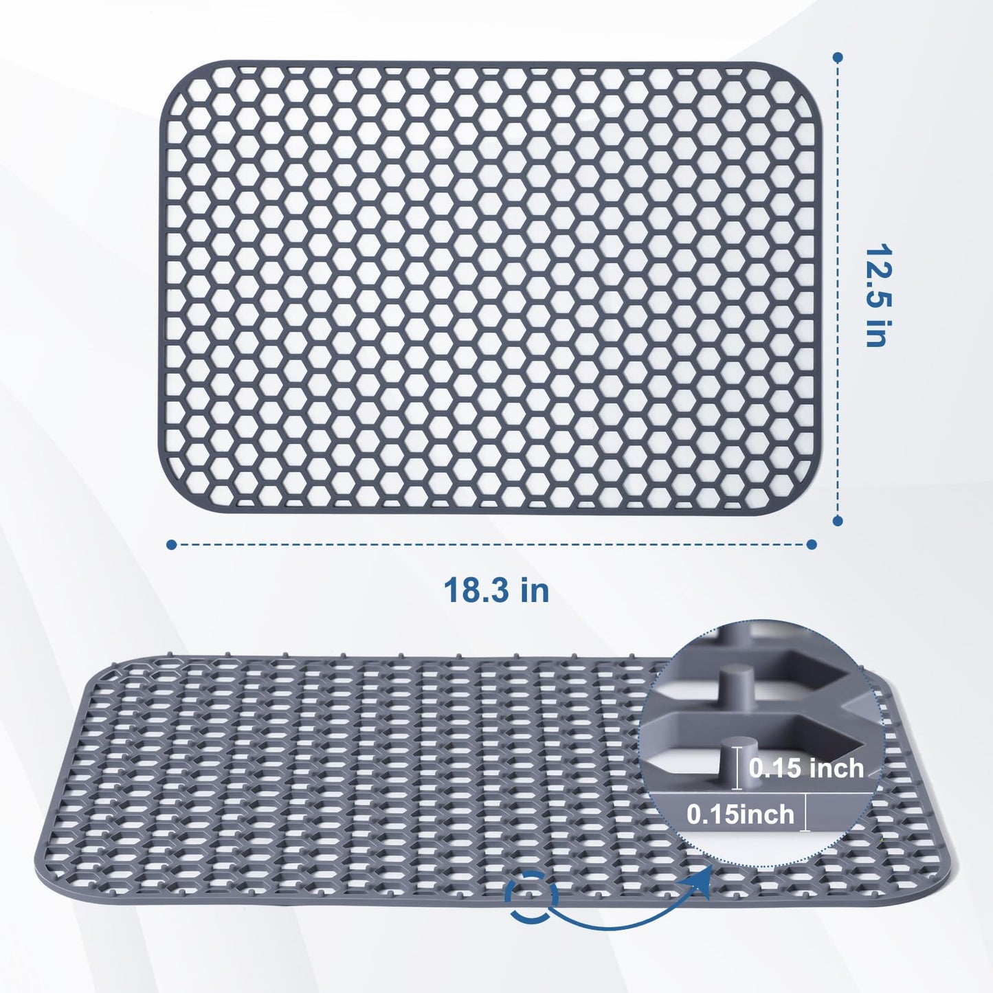 Bestjing Silicone Sink Protectors for Kitchen Sink -12" 13" 16" 18" 24" 26" 28" 30", Non-Slip Heat Resistant Mat for Bottom of Farmhouse Porcelain Stainless Steel (18.3"x12.5", Gray)